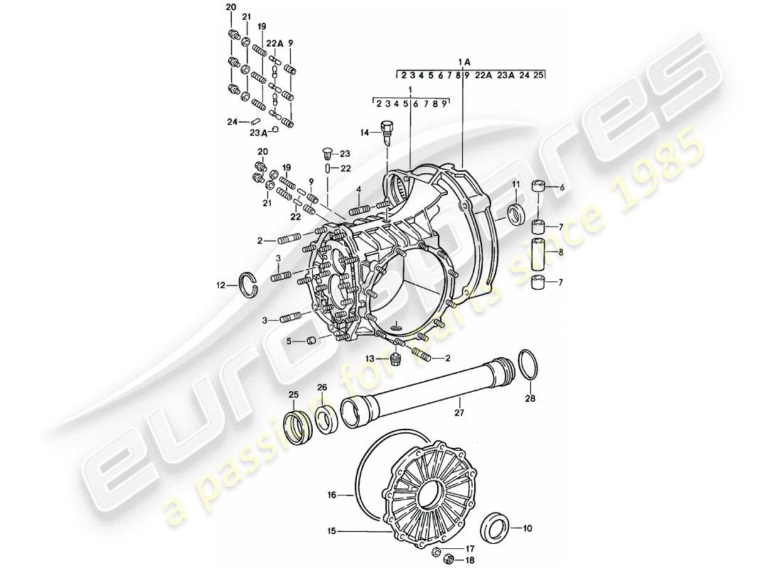 porsche 911 (1979) replacement transmission - transmission case part diagram