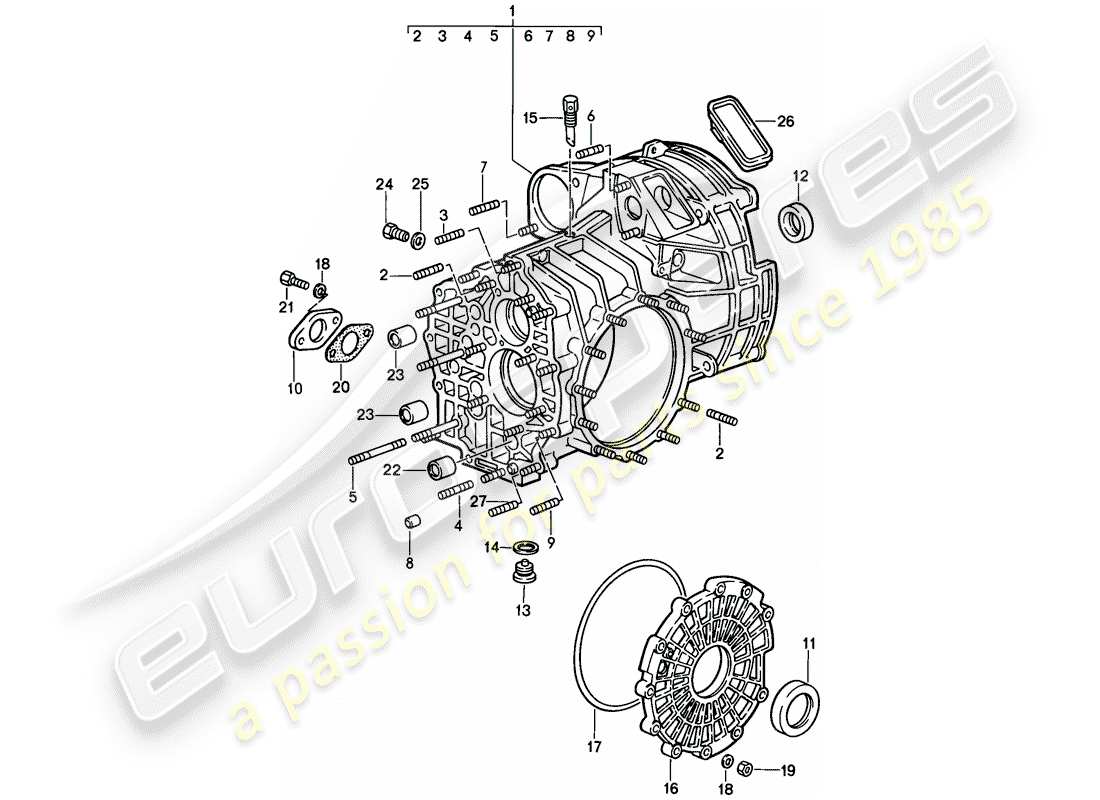 porsche 911 (1988) replacement transmission - transmission case part diagram