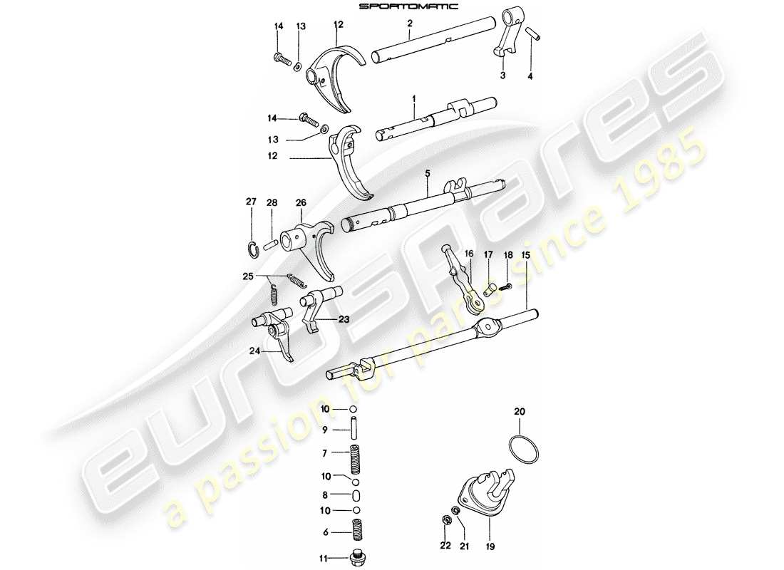 porsche 914 (1970) shift rods - shift forks - differential part diagram