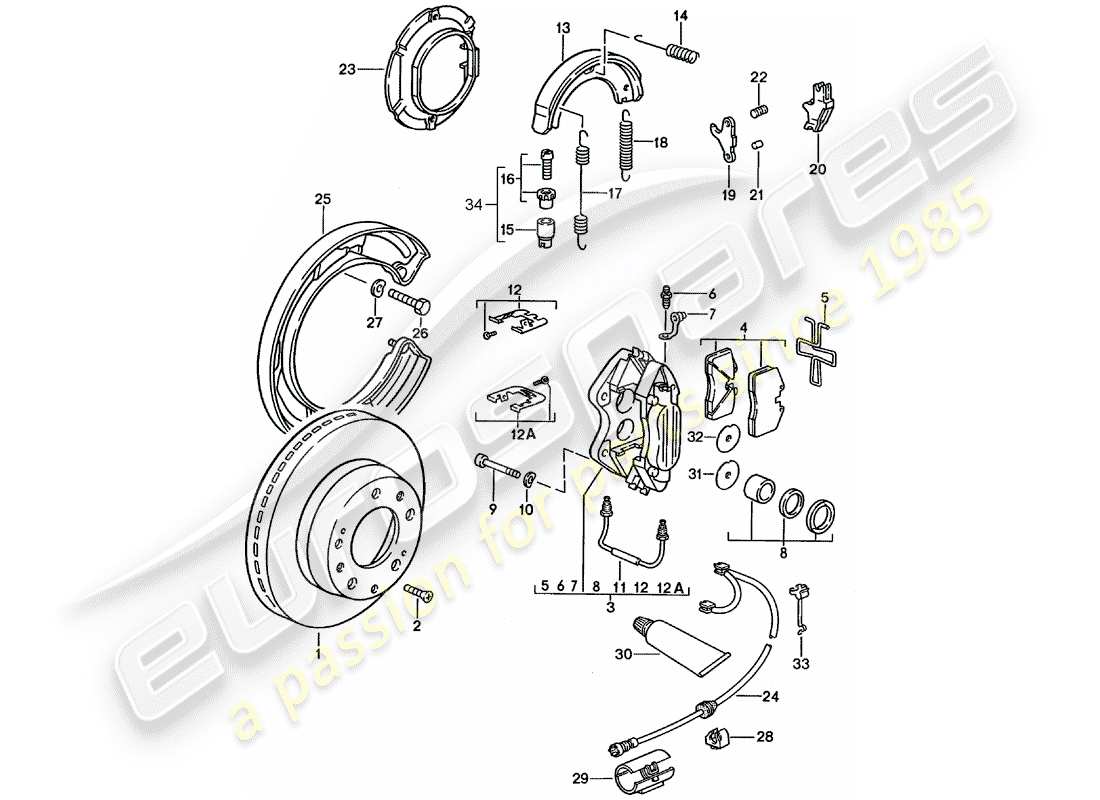 porsche 928 (1988) disc brakes - see technical information - gr.4 nr. 1/89 part diagram