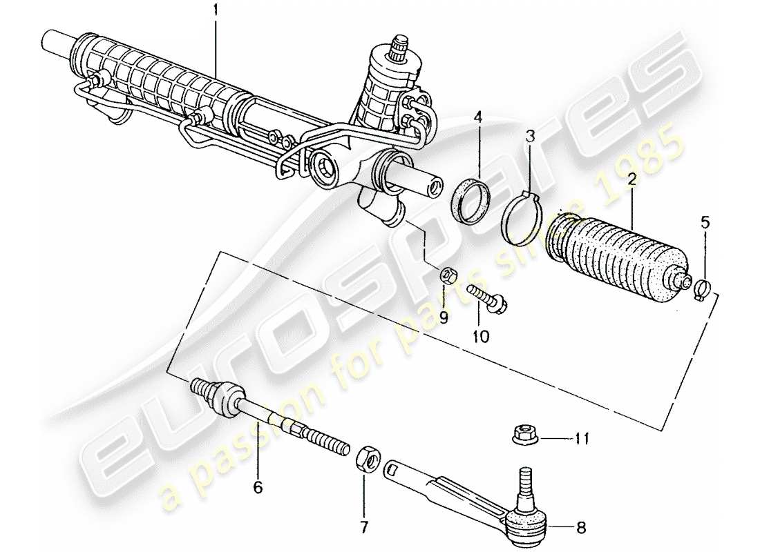 porsche boxster 986 (1998) power steering - steering gear part diagram