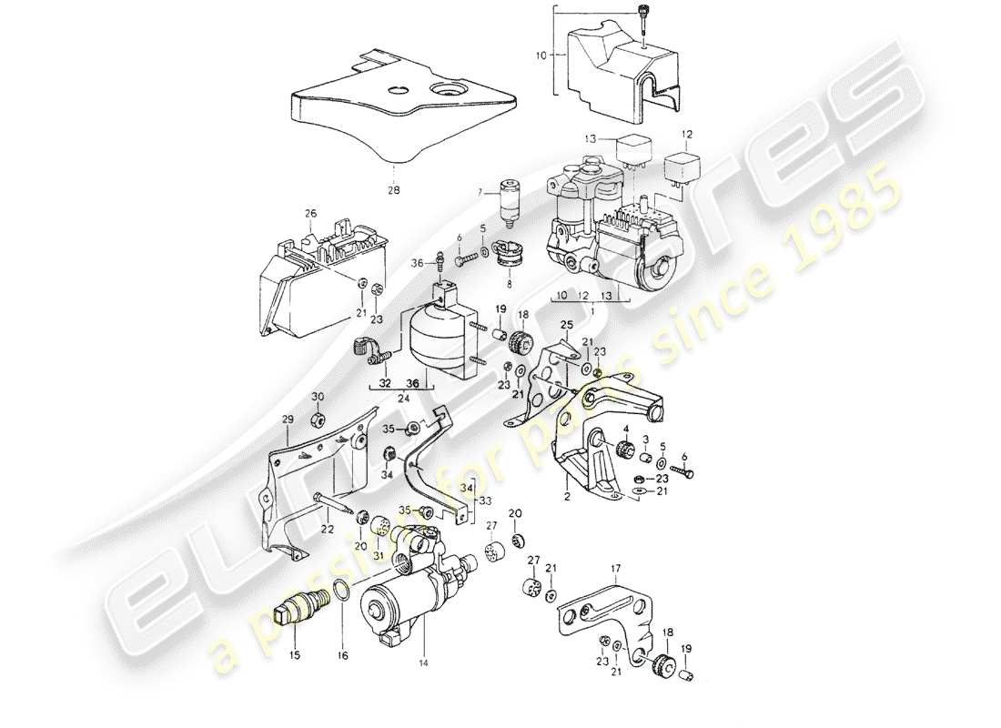 porsche 964 (1989) hydraulic unit - anti-locking brake syst. -abs- - control part diagram