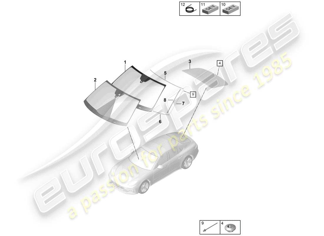 porsche panamera 971 (2017) windshield glass part diagram