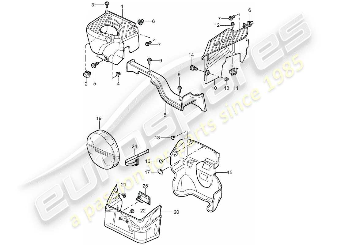 porsche boxster 986 (1998) luggage compartment part diagram