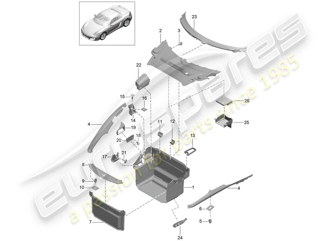 porsche boxster 981 (2016) luggage compartment part diagram