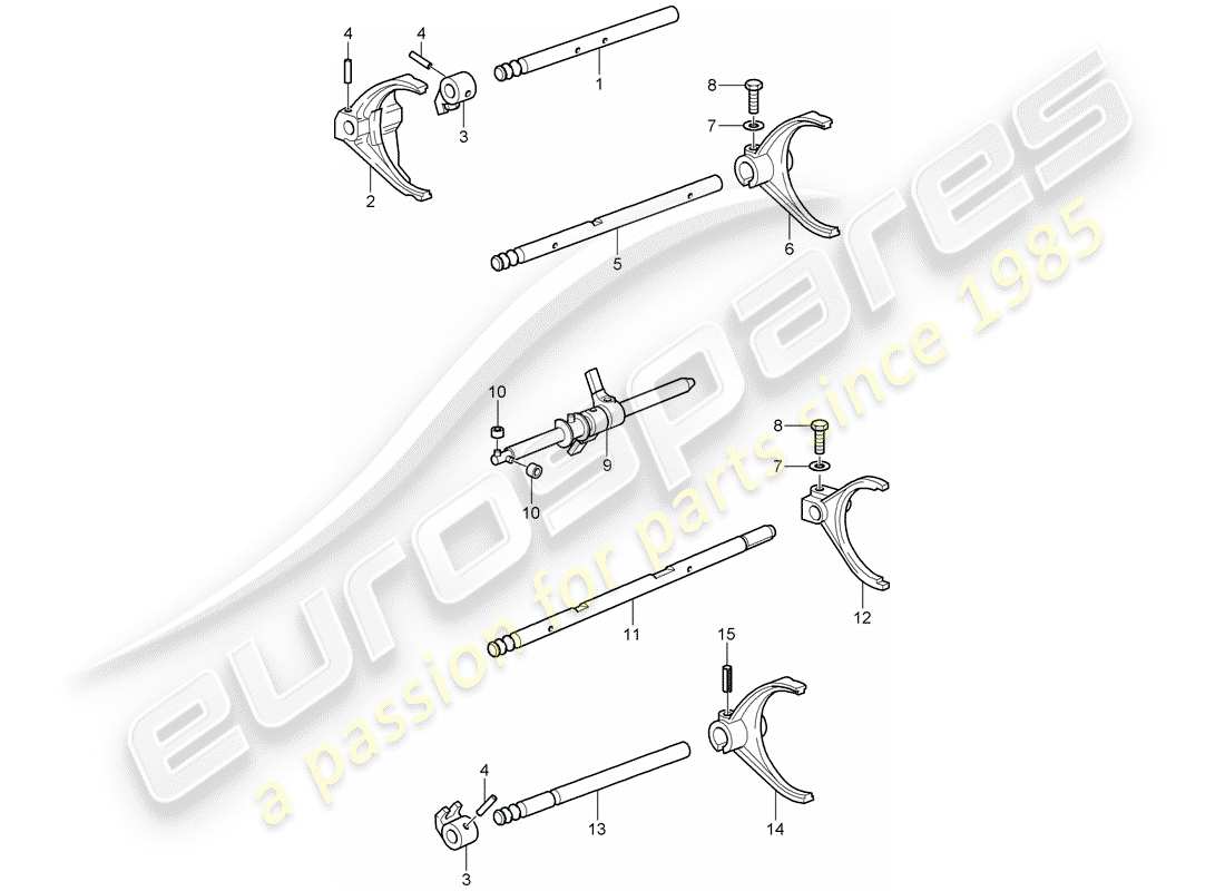 porsche 996 t/gt2 (2003) selector shaft part diagram