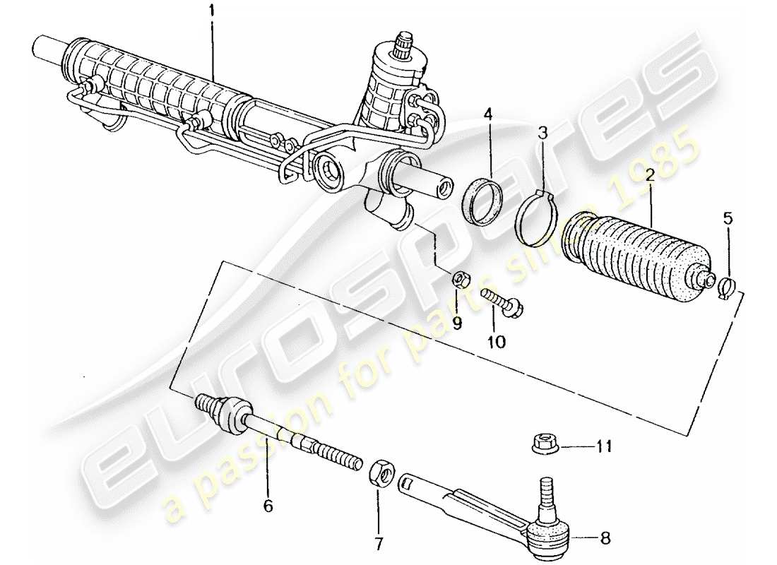 porsche 996 t/gt2 (2003) power steering - steering gear - steering parts part diagram