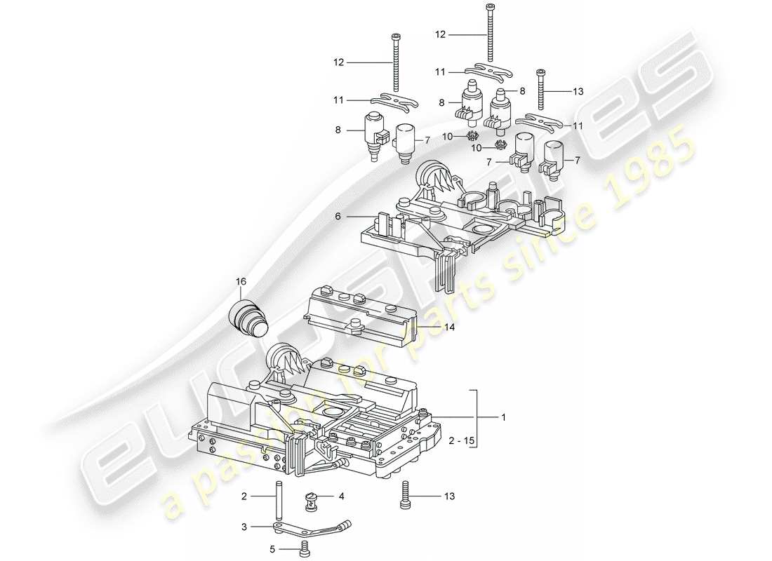 porsche 996 t/gt2 (2001) tiptronic - switch unit - solenoid valve - pressure regulator part diagram