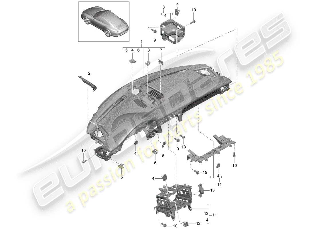 porsche 991 (2014) dash panel trim part diagram