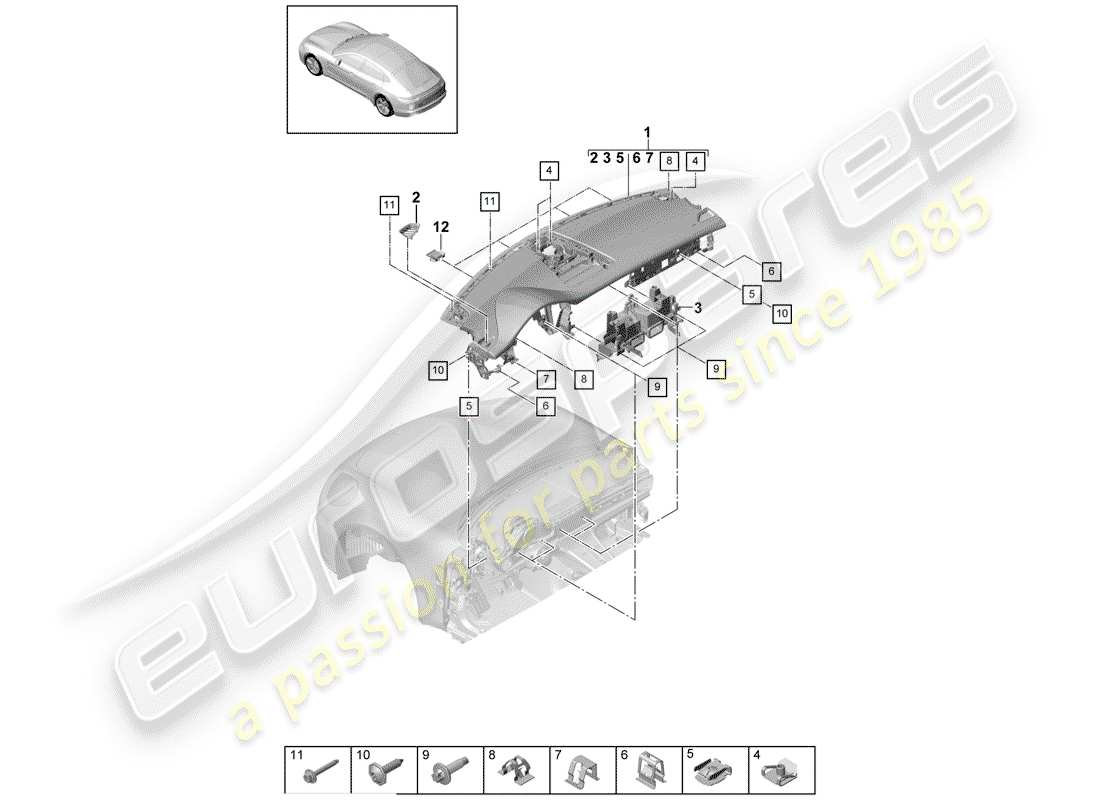 porsche panamera 971 (2017) dashboard part diagram