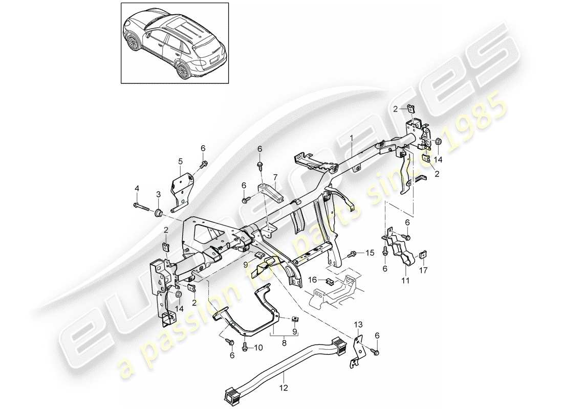 porsche cayenne e2 (2011) retaining frame part diagram