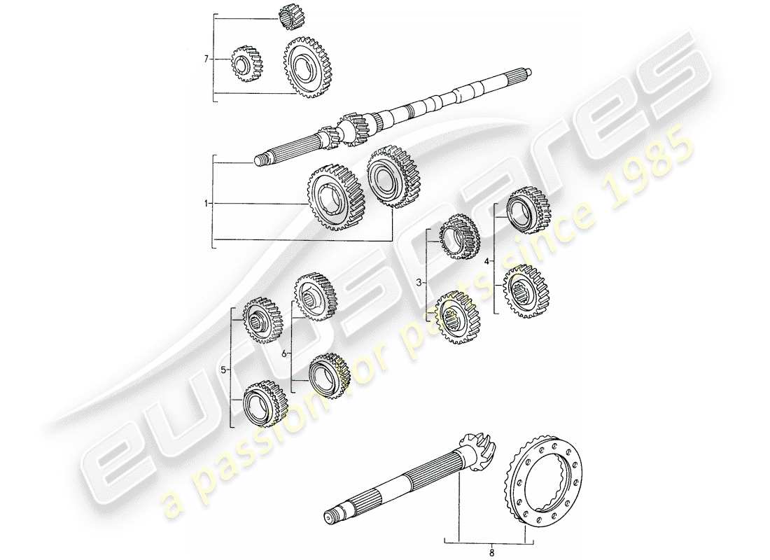 porsche 993 (1998) gear wheel sets part diagram