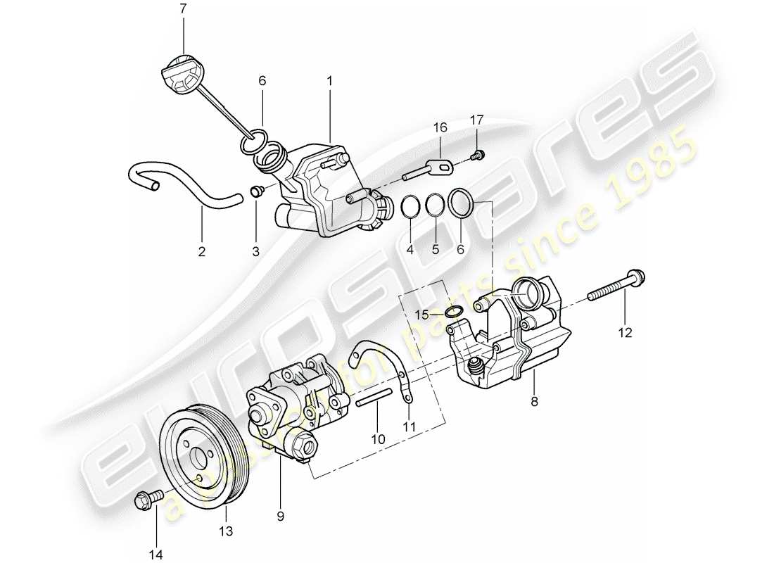 porsche 996 (2005) power steering - power steering pump - for power steering - container part diagram