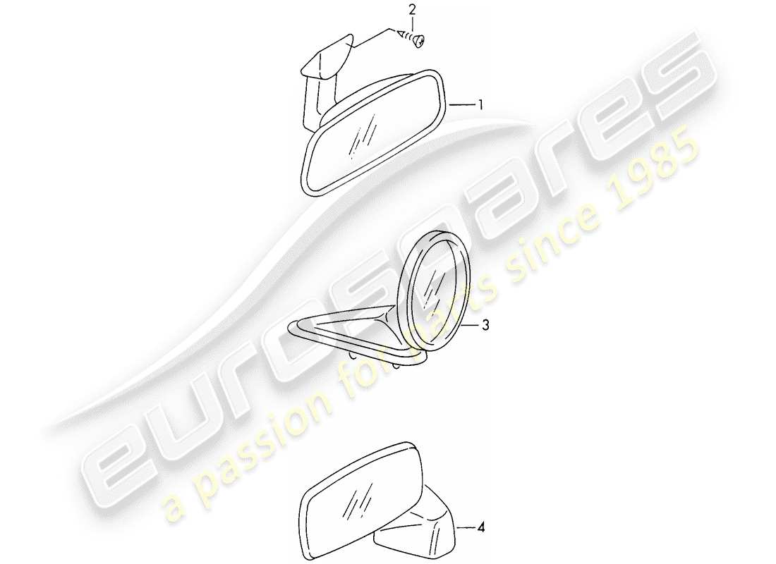 porsche 911 (1971) rear view mirror inner - and - rear view mirror part diagram