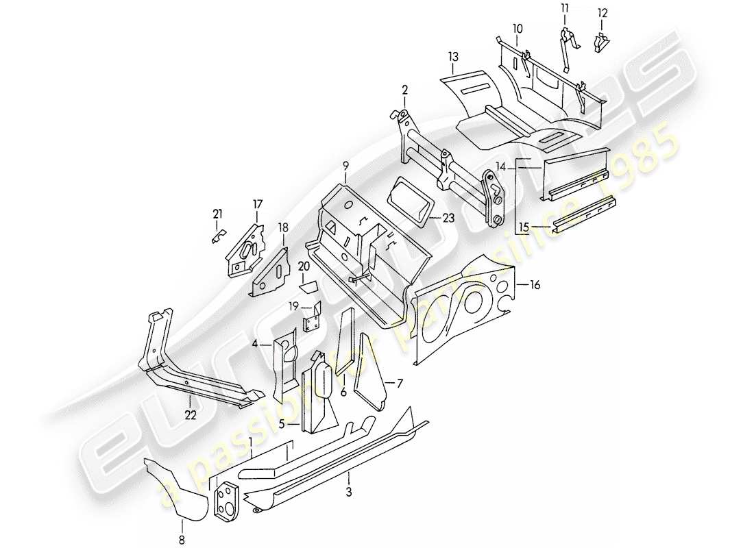 porsche 356/356a (1957) frame - single parts part diagram