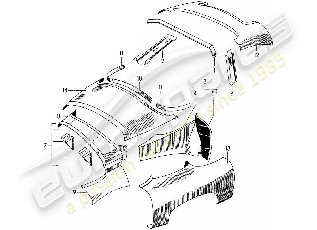 porsche 356/356a (1957) exterior panelling - fender part diagram