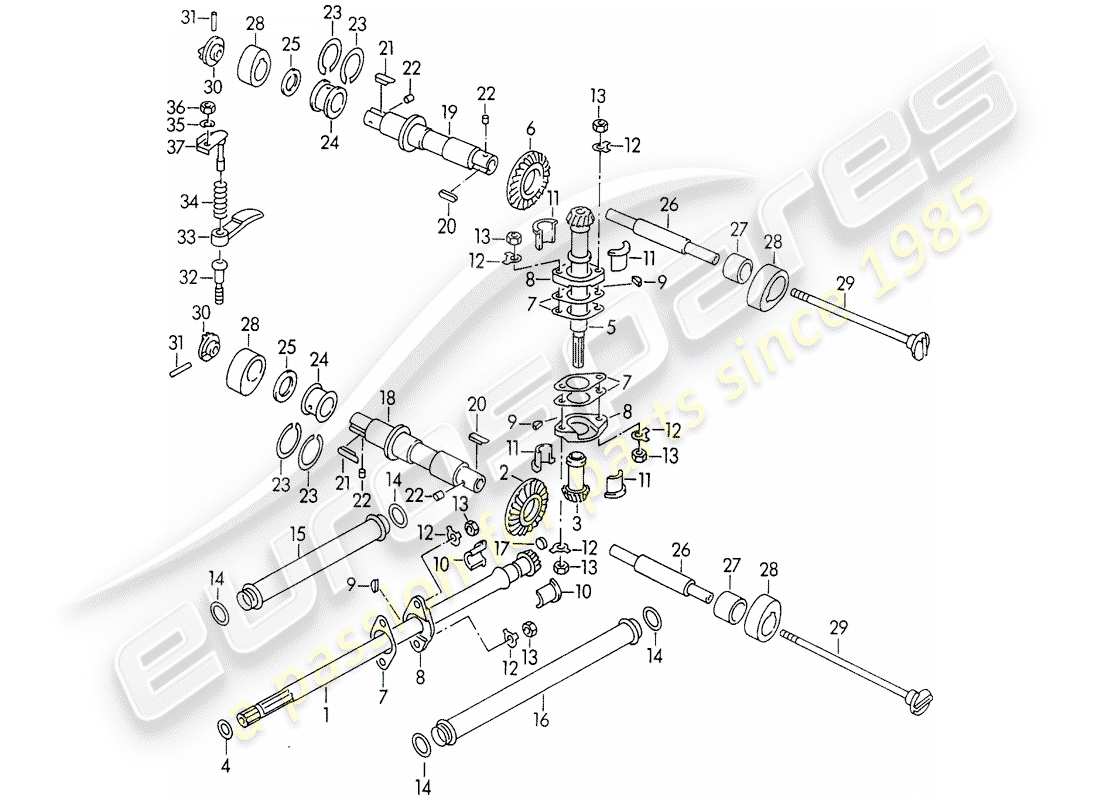 porsche 356b/356c (1962) valve control part diagram