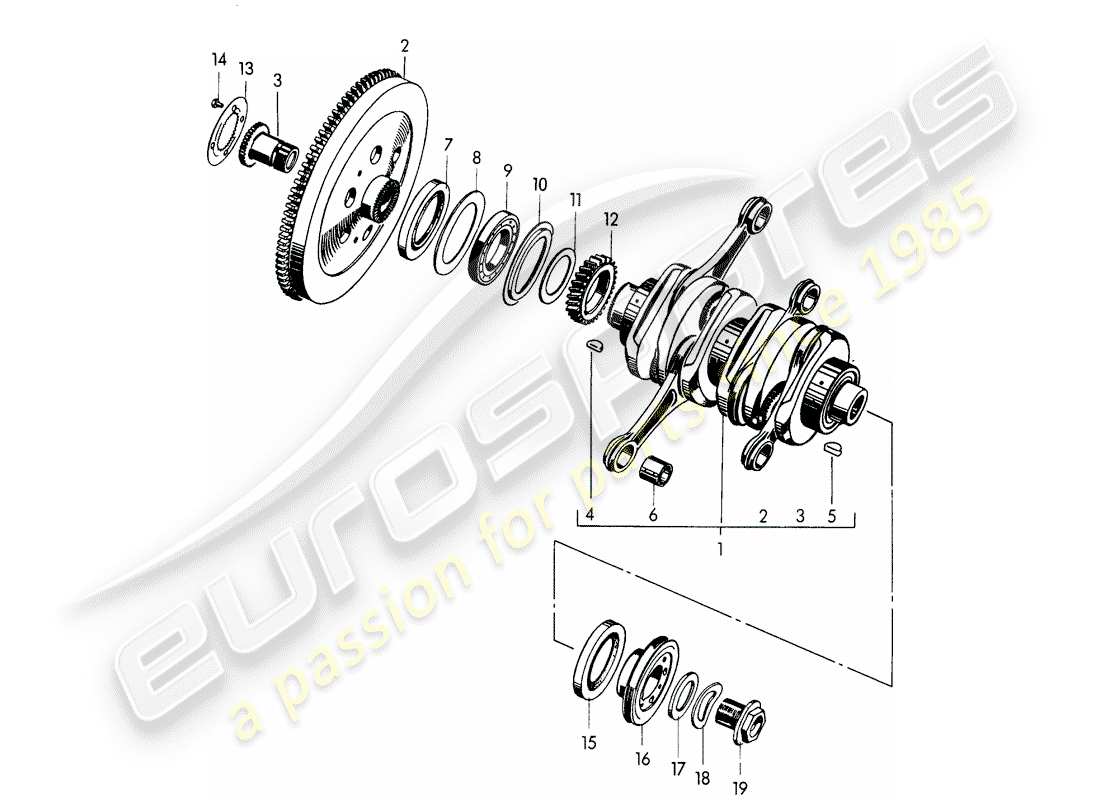 porsche 356/356a (1951) crankshaft - m 90 501 >> 91 000 part diagram