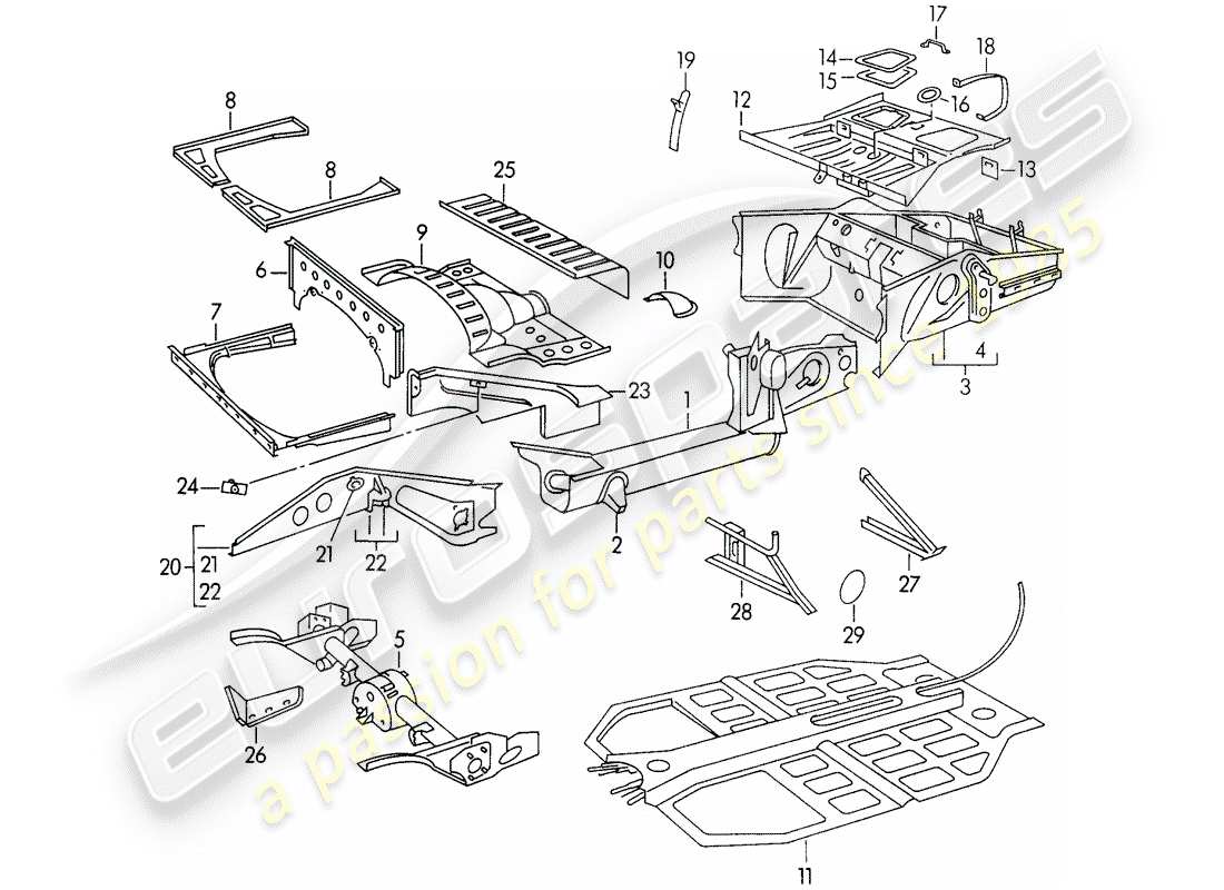 porsche 356/356a (1956) frame part diagram