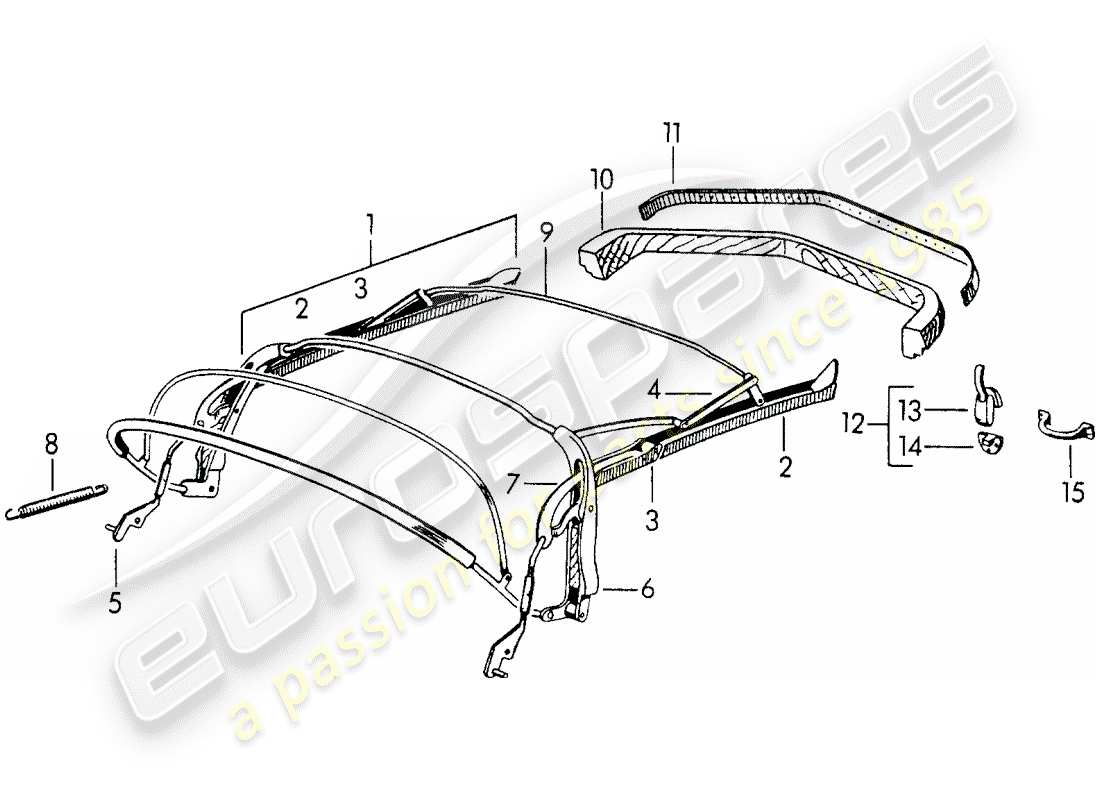 porsche 356/356a (1956) top frame part diagram