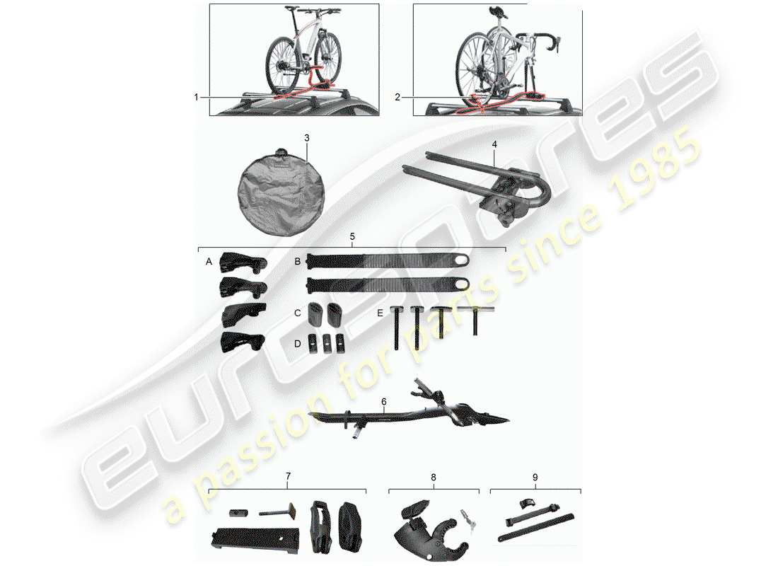 porsche tequipment panamera (2020) bicycle carrier part diagram