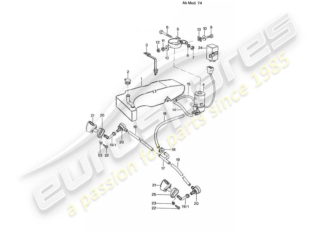 porsche 914 (1973) headlight washer system - d - mj 1974>> part diagram