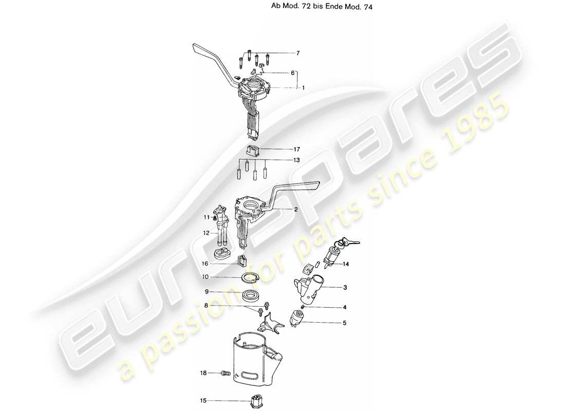 porsche 914 (1974) steering column switch - d - mj 1972>> - mj 1974 part diagram