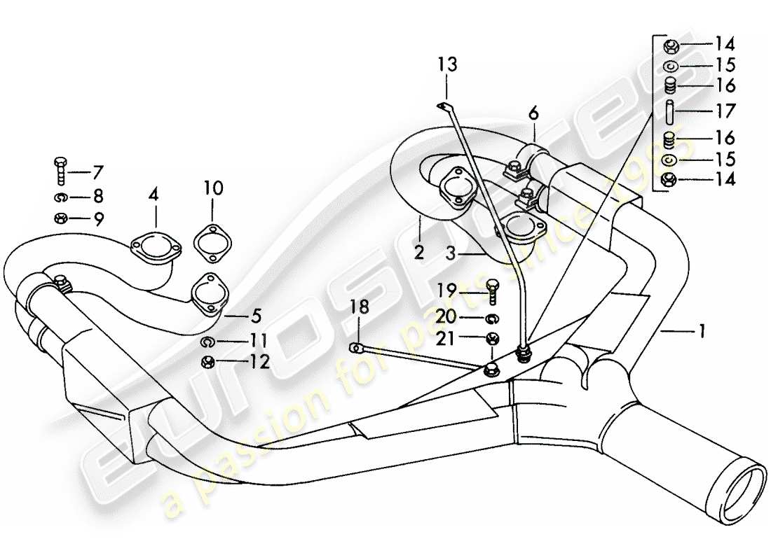 porsche 356b/356c (1961) exhaust system - sport version part diagram