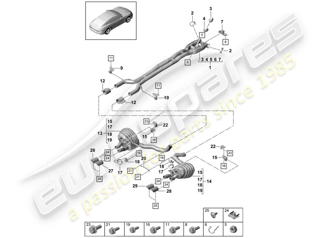 porsche panamera 971 (2018) exhaust system part diagram