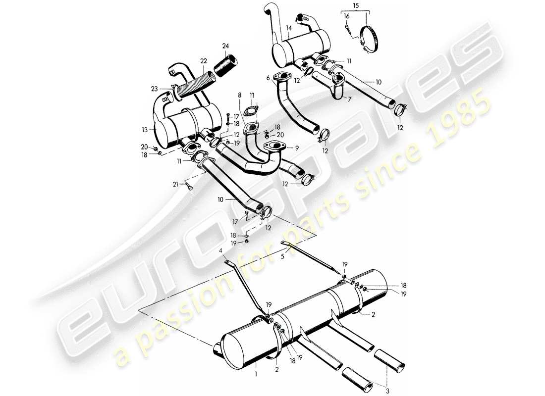 porsche 356/356a (1951) exhaust system - m 90 501 >> 91 000 part diagram