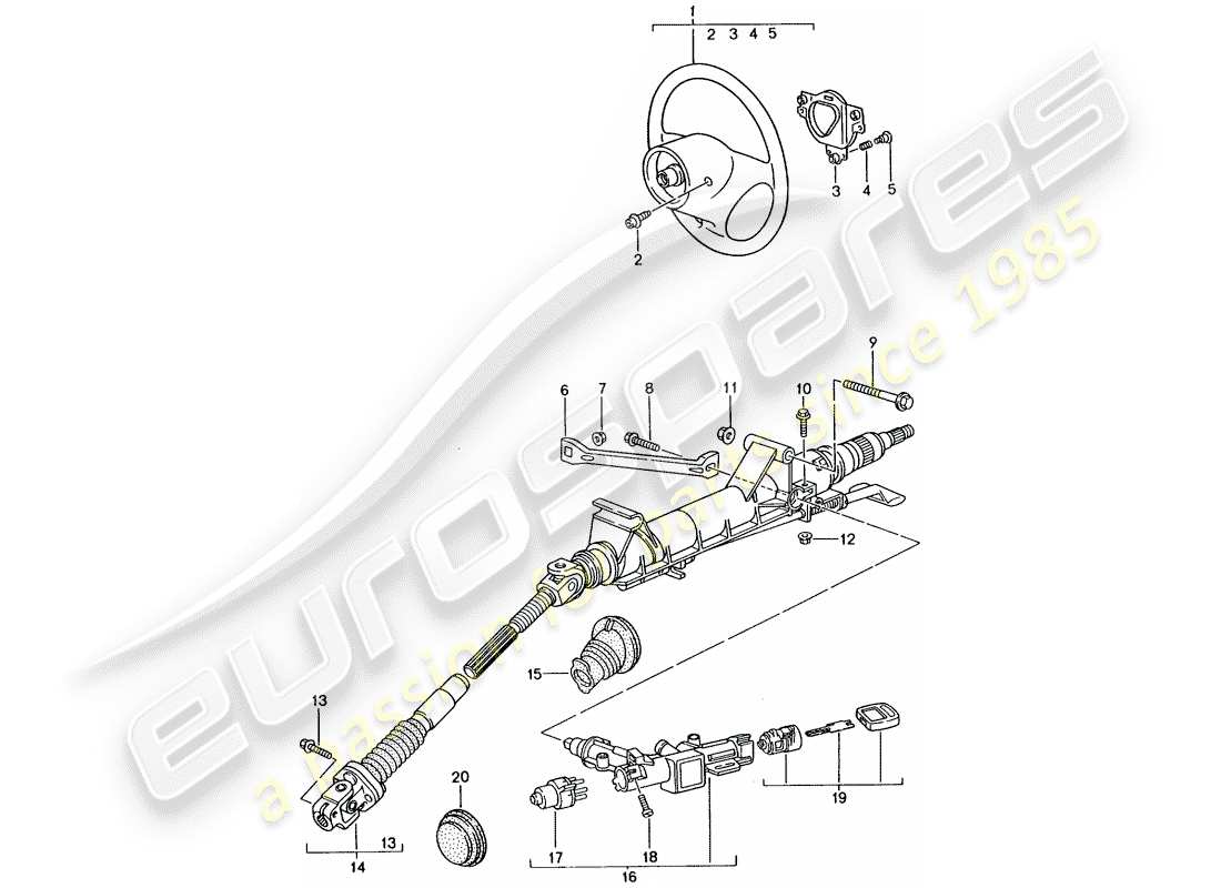 porsche 996 gt3 (2005) steering protective pipe - intermediate steering shaft - steering wheels part diagram