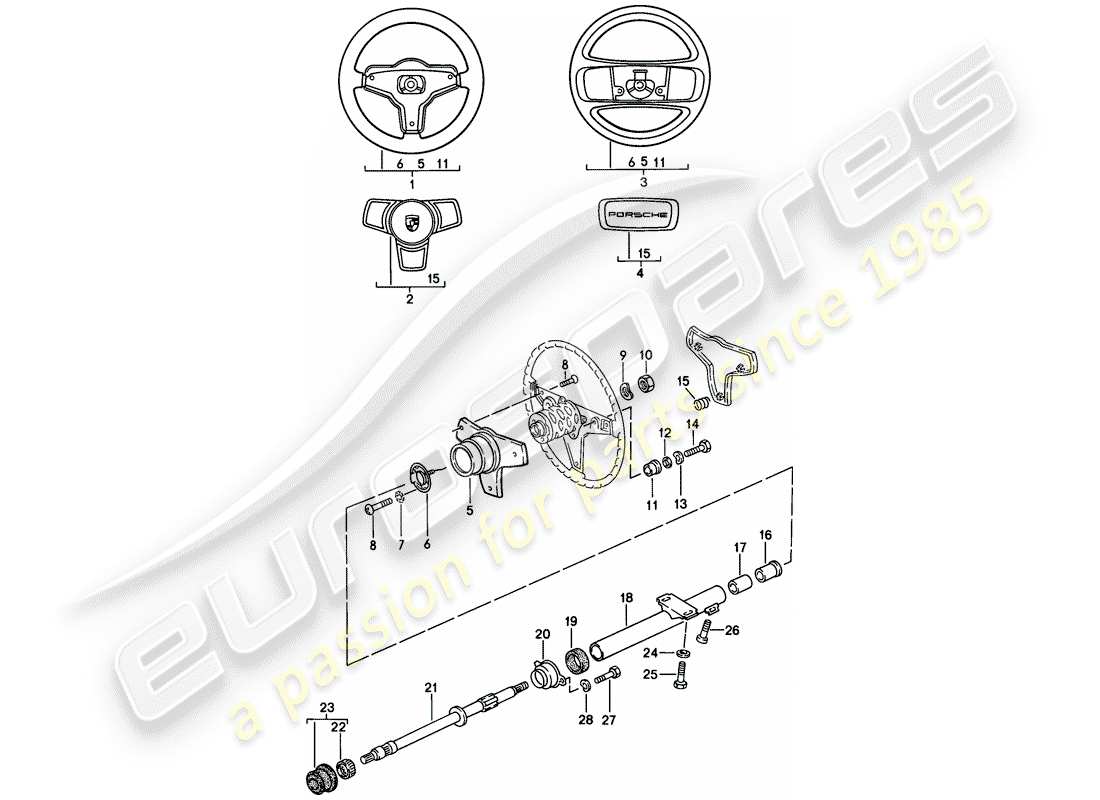 porsche 944 (1983) steering wheel - steering column part diagram