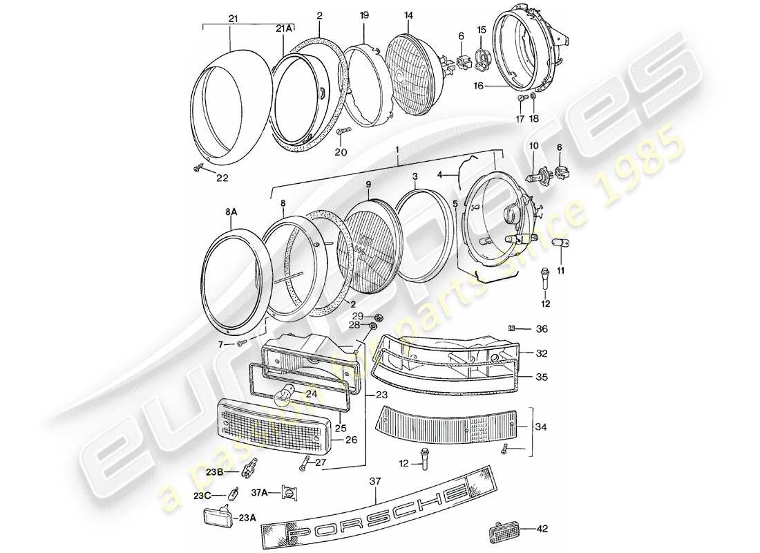 porsche 911 (1982) headlamp - lighting part diagram