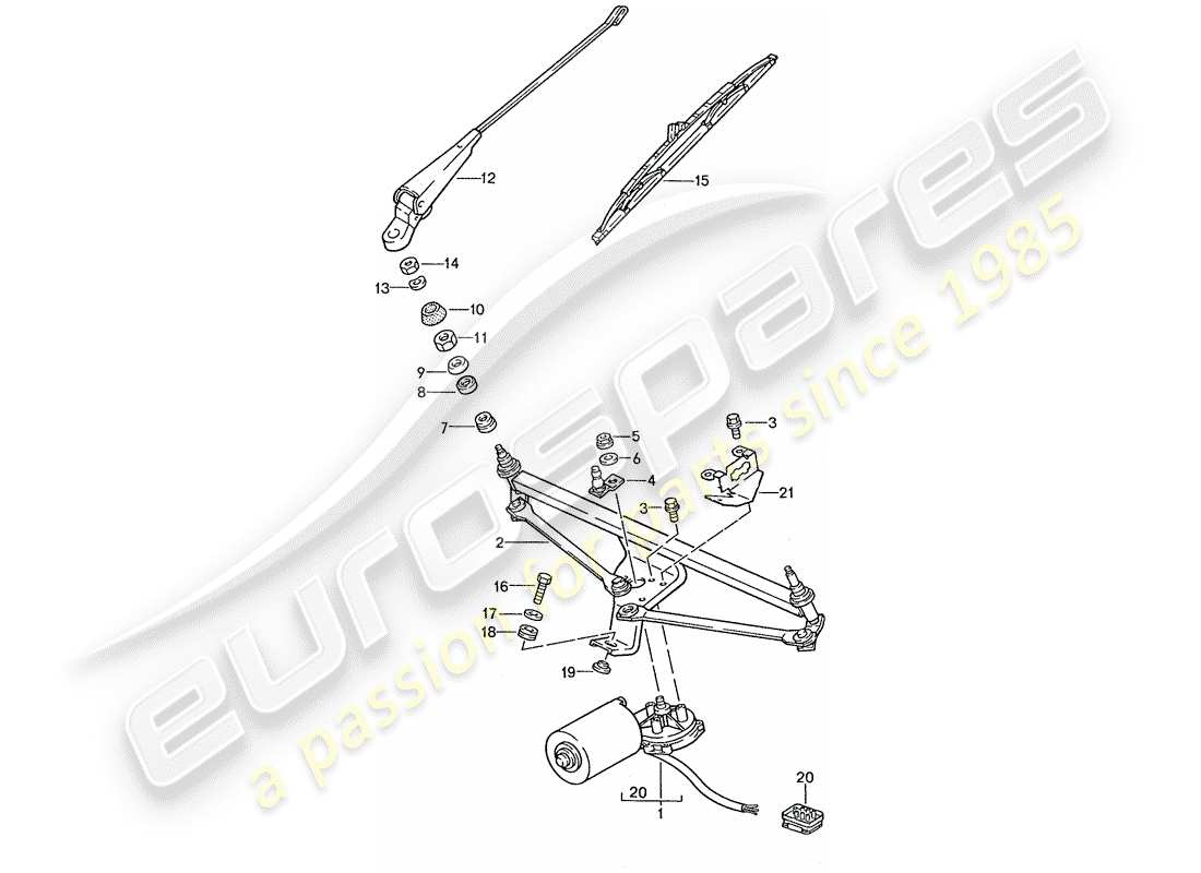 porsche 928 (1988) windscreen wiper system part diagram