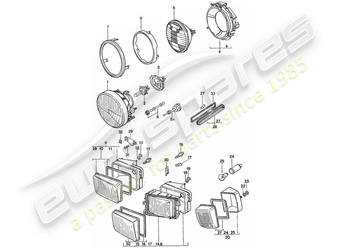 porsche 928 (1978) headlamp - turn signal - not for: - usa,cdn part diagram