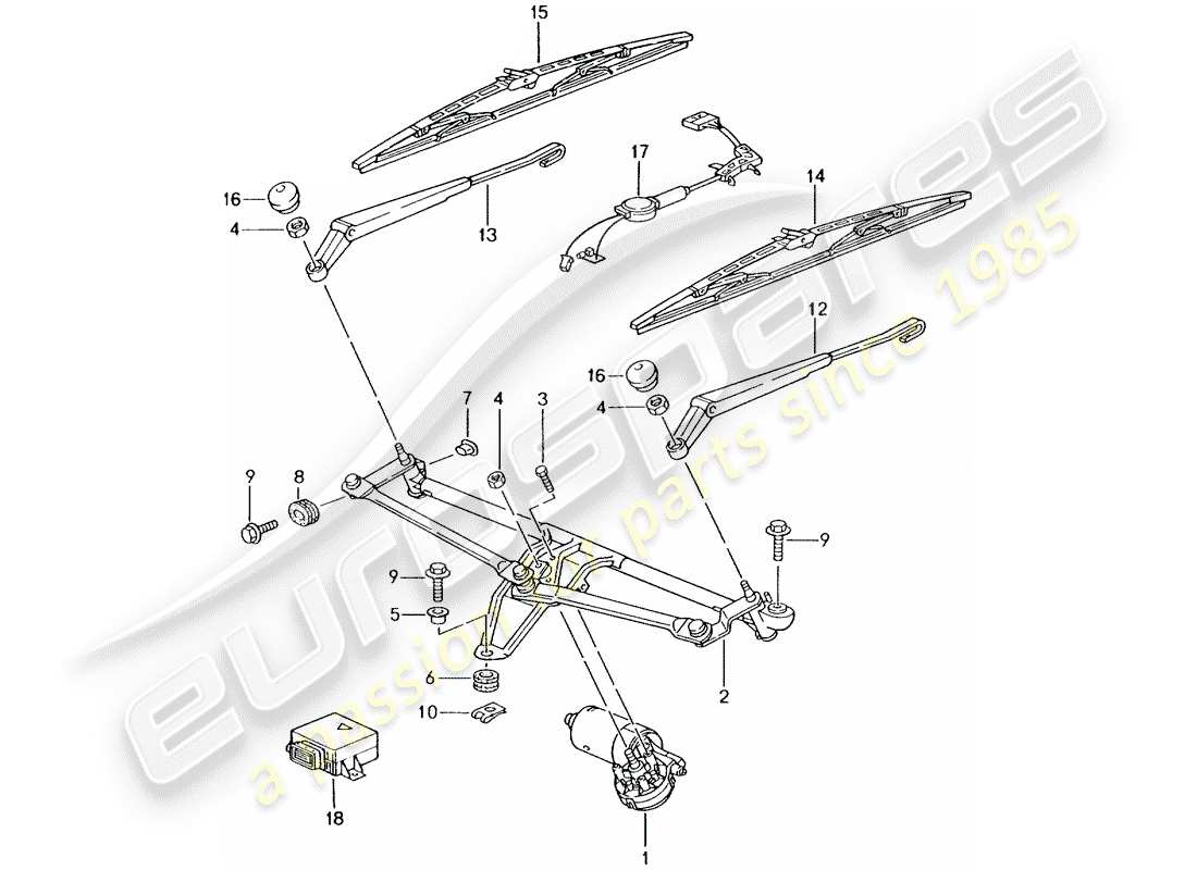 porsche 996 t/gt2 (2005) windscreen wiper system - rain sensor part diagram