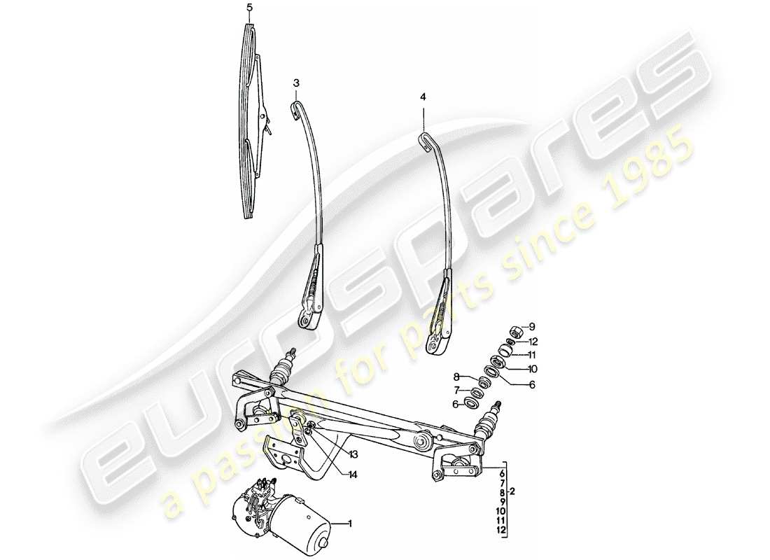 porsche 911 (1983) windscreen wiper system part diagram