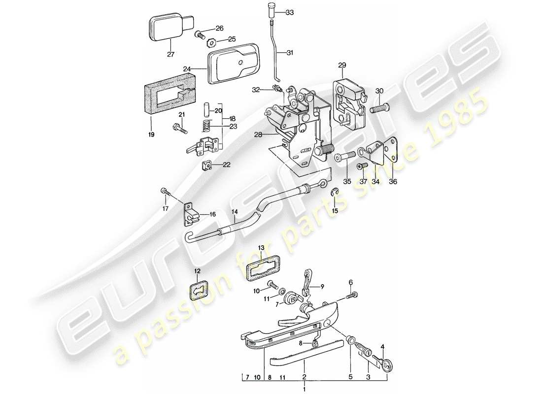 porsche 944 (1983) installation parts - door - door latch part diagram