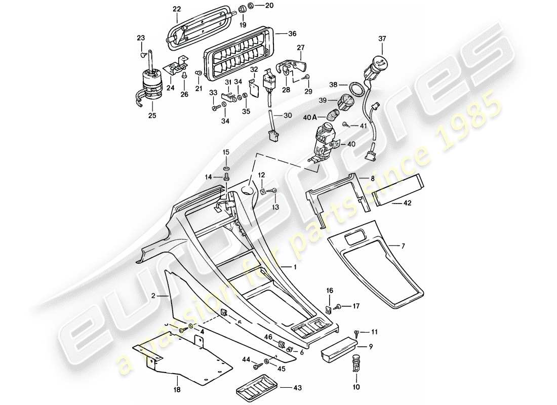 porsche 928 (1983) center console part diagram