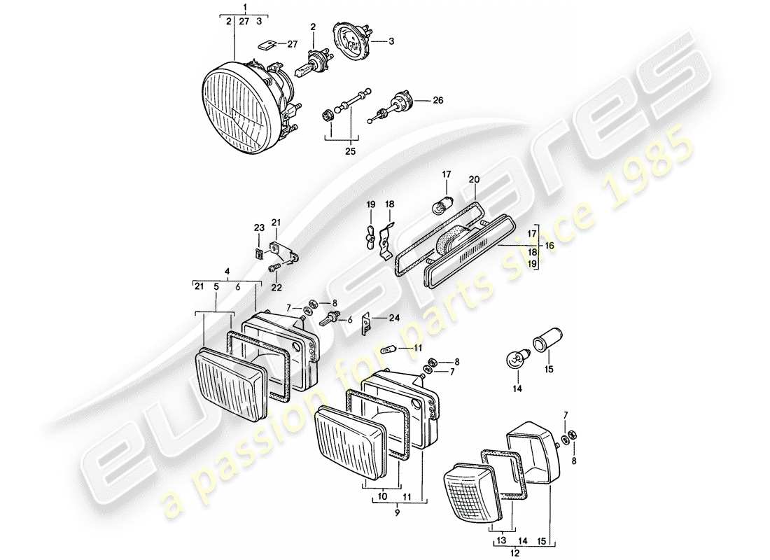 porsche 928 (1984) headlamp - turn signal - (sa) - f >> 92-fs840 666 - f 92fs8 40667>> - see group - 9/05/00 part diagram