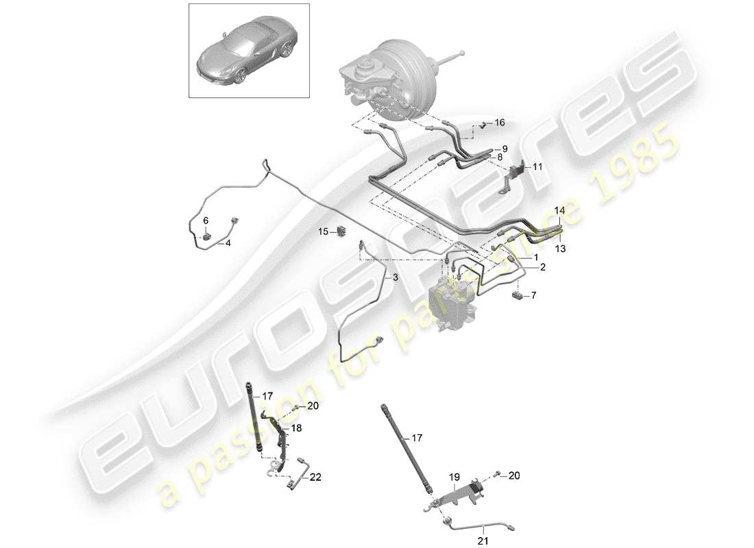 porsche boxster 981 (2015) brake lines part diagram