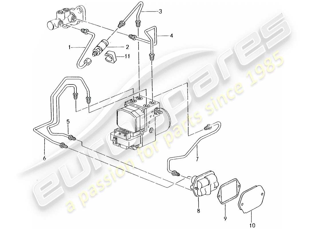 porsche 996 (1999) brake line - front end part diagram