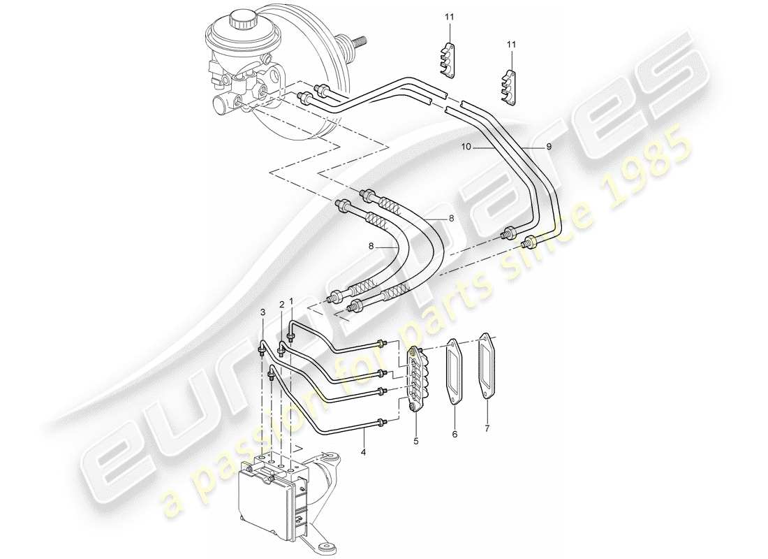 porsche cayman 987 (2006) brake lines part diagram