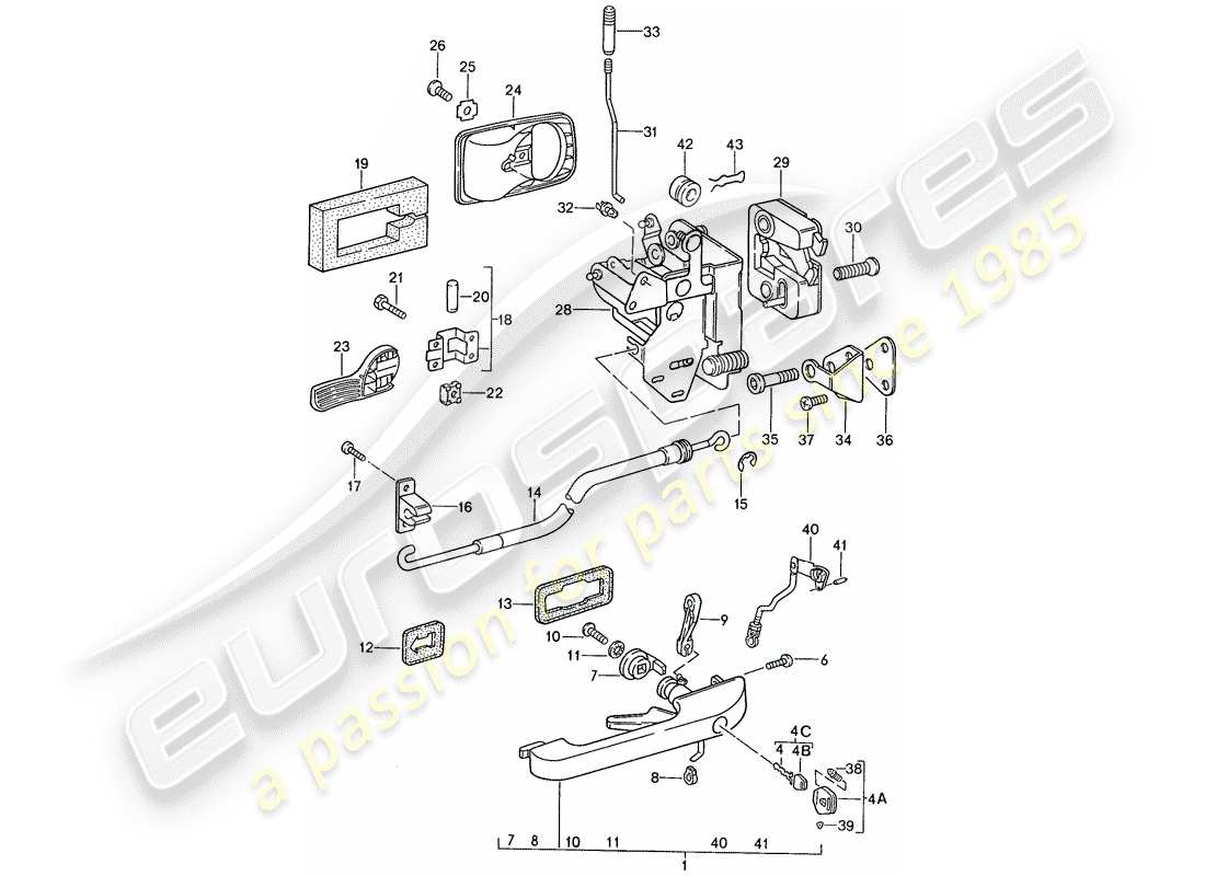 porsche 944 (1990) door handle, outer - door latch part diagram