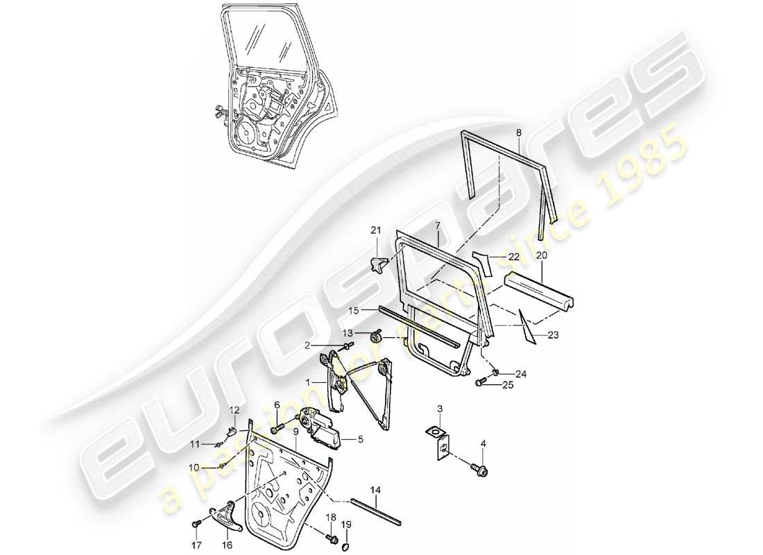 porsche cayenne (2006) window regulator part diagram