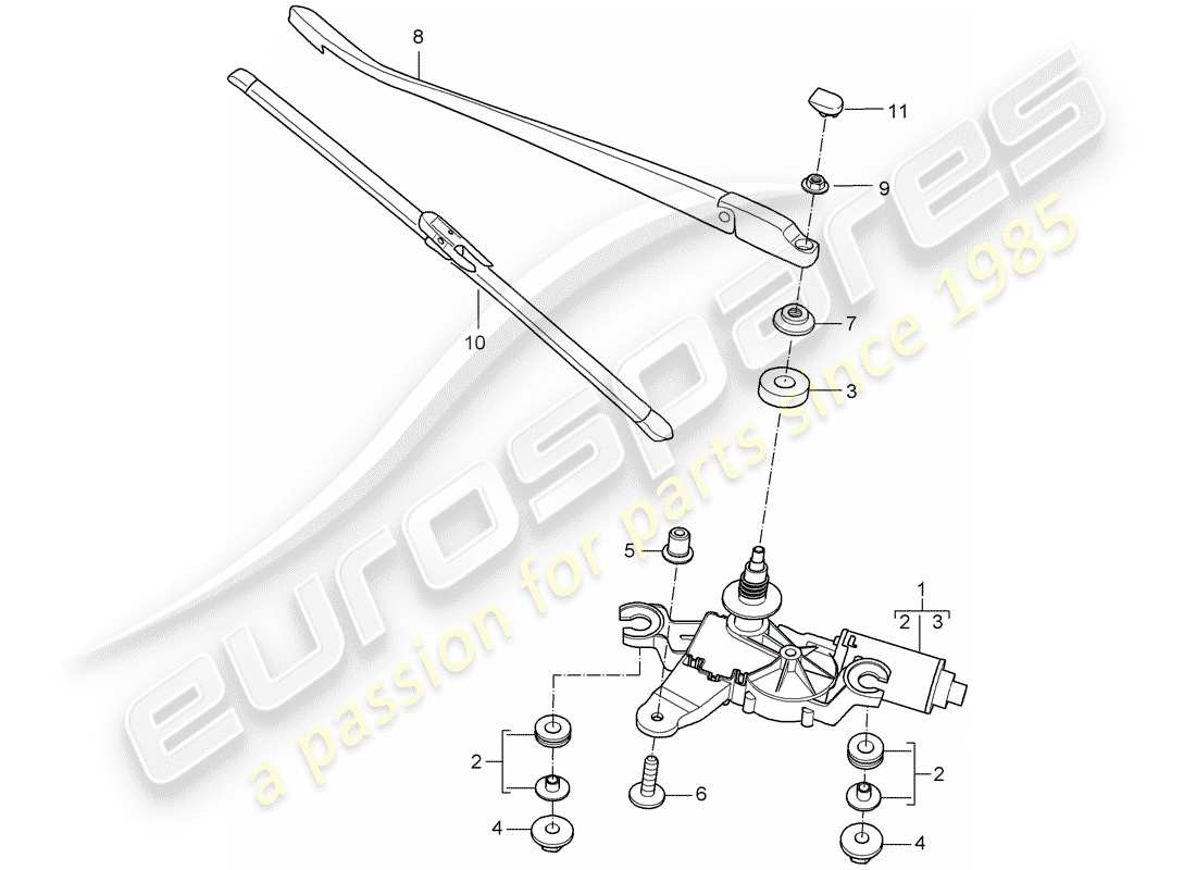 porsche 997 t/gt2 (2009) rear window wiper part diagram