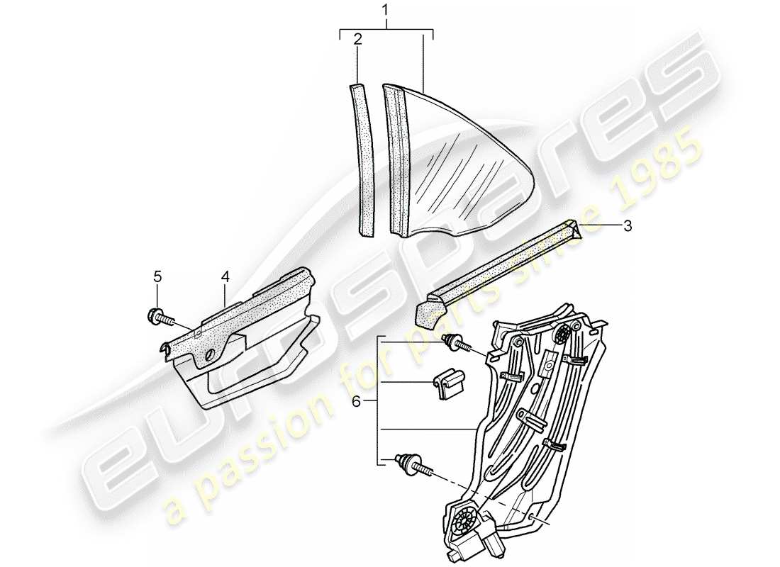 porsche 997 t/gt2 (2008) side window part diagram