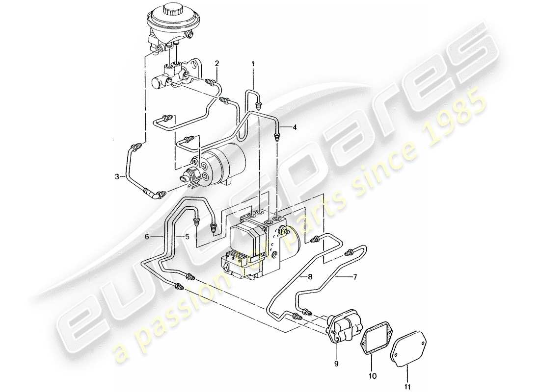 porsche 996 (1999) brake line - front end - d - mj 1999>> part diagram