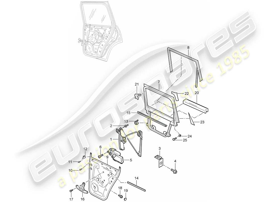 porsche cayenne (2010) window regulator part diagram