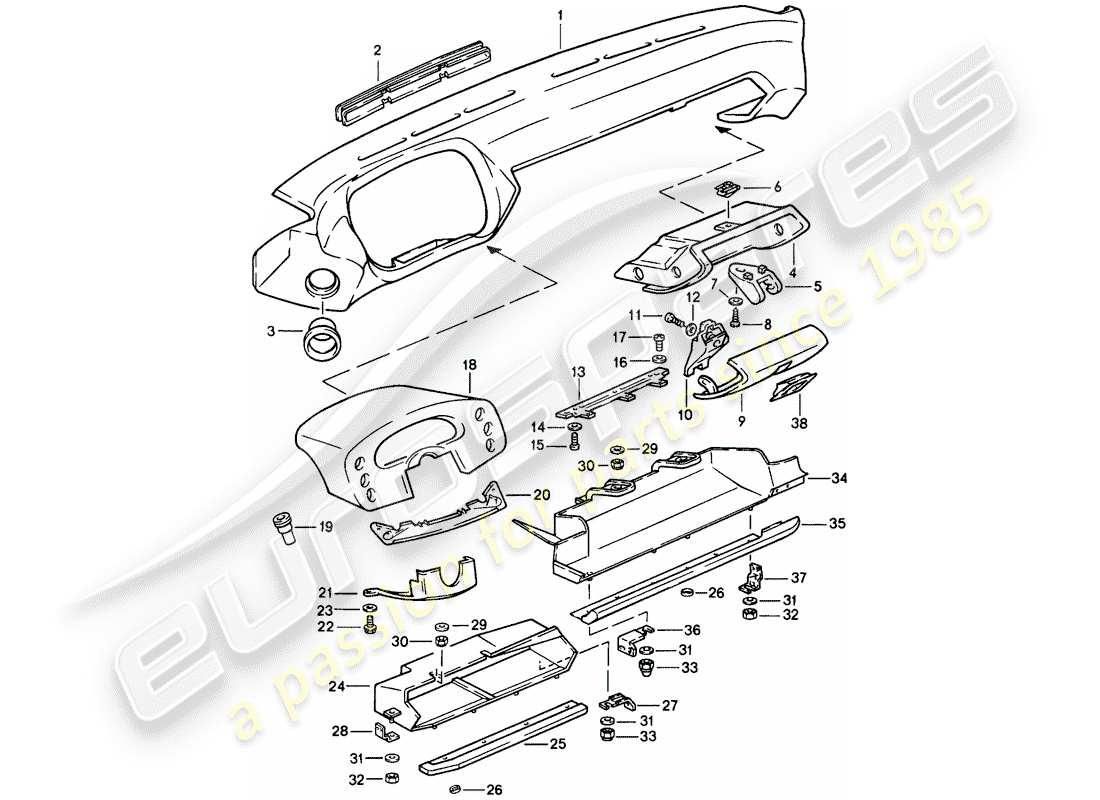 porsche 928 (1978) dashboard part diagram